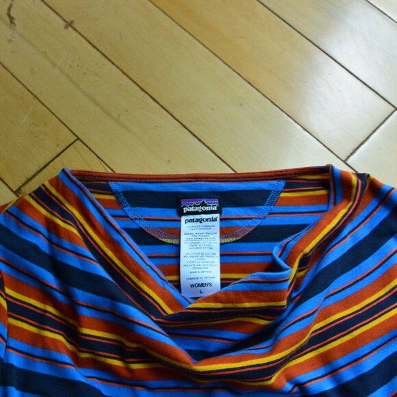 Patagonia Hatty Stripe Kamala Cowl Neck Dress Size L - Picture 3 of 13